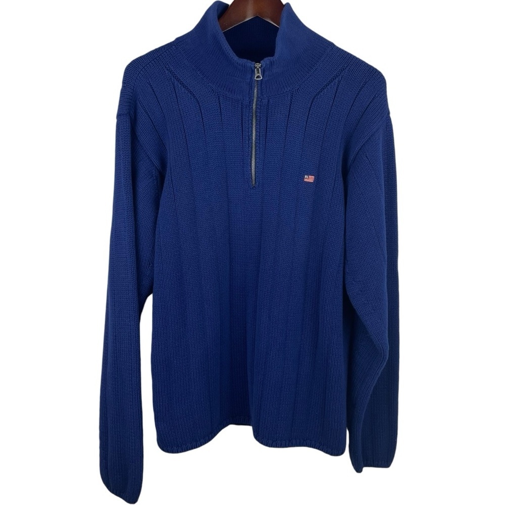 Polo Jeans Co | Blue 1/4 Zip Flag Logo Pullover Sweater
